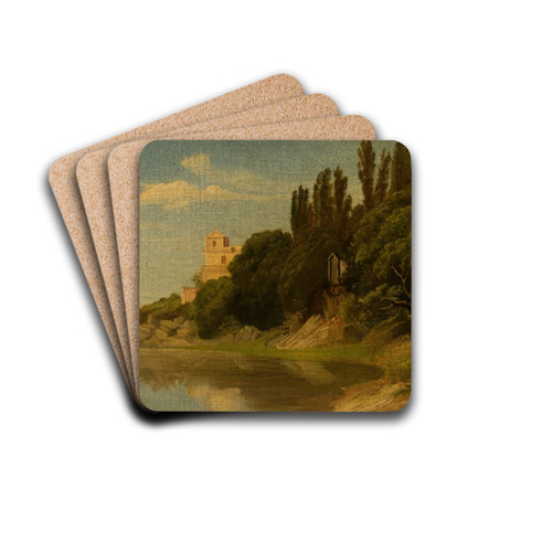 Italian waterside landscape by Friedrich Wasmann Drink Coasters - set of 4 Italian waterside landscape by Friedrich Wasmann Drink Coasters - set of 4