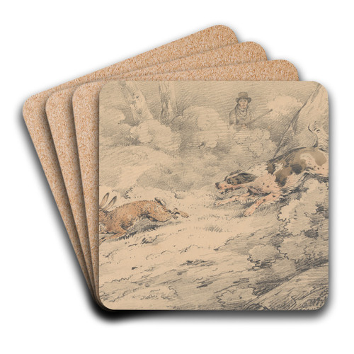 Spaniel Chasing a Hare by Samuel Alken Art Drink Coaster set Spaniel Chasing a Hare by Samuel Alken Art Drink Coaster set