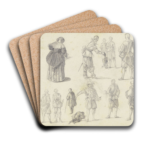16 figure studies by Johann Ludwig Ernst Morgenstern Art Drink Coaster set