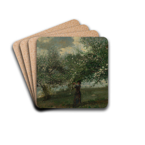 Girl Picking Apple Blossoms by Winslow Homer Drink Coasters - set of 4 Girl Picking Apple Blossoms by Winslow Homer Drink Coasters - set of 4