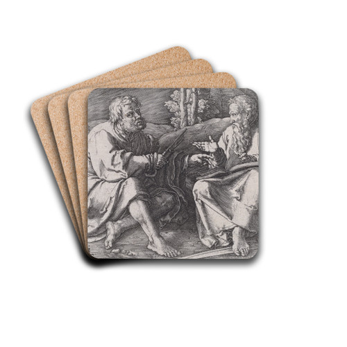 Saints Peter and Paul Seated in a Landscape by Lucas Van Leyden Drink Coasters - set of 4