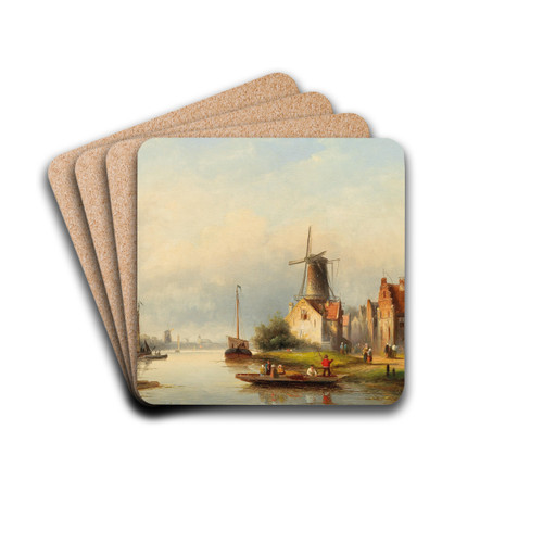 Fishermen On The Canal by Jan Jacob Coenraad Spohler Drink Coasters - set of 4 Fishermen On The Canal by Jan Jacob Coenraad Spohler Drink Coasters - set of 4