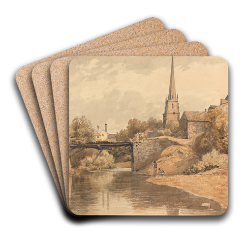 On the Monnow, Monmouth by Henry Edridge Art Drink Coaster set