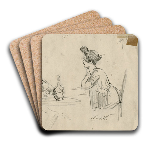 Man en vrouw in een caf by Nicolaas van der Waay Art Drink Coaster set