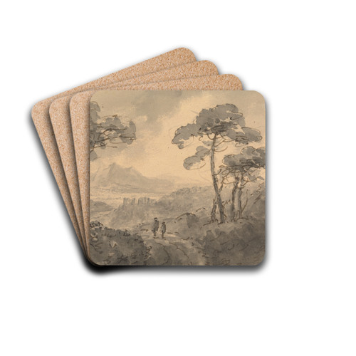 Mountain Landscape with Two Figures on a Winding Road by William Gilpin Drink Coasters - set of 4 Mountain Landscape with Two Figures on a Winding Road by William Gilpin Drink Coasters - set of 4