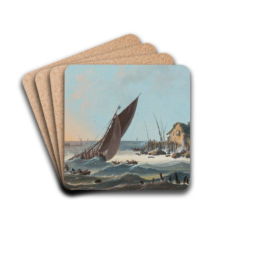 A View Of The Tagus, Portugal, With Ships And Boats In A Rough Sea by Jean-Baptiste Pillement Drink Coasters - set of 4
