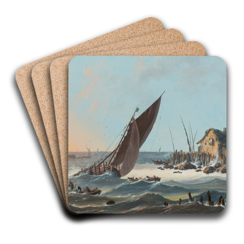 A View Of The Tagus, Portugal, With Ships And Boats In A Rough Sea by Jean-Baptiste Pillement Art Drink Coaster set