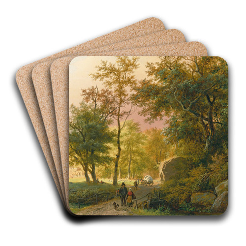 Travellers On A Road by Barend Cornelis Koekkoek Art Drink Coaster set