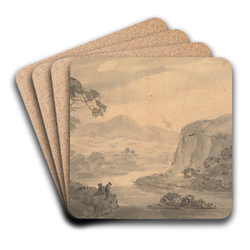 Mountainous Landscape with Two Figures overlooking a Lake by William Gilpin Art Drink Coaster set Mountainous Landscape with Two Figures overlooking a Lake by William Gilpin Art Drink Coaster set