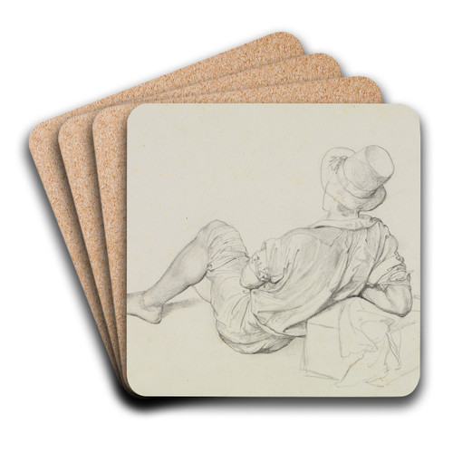 Auf dem Boden liegender, vom Rcken gesehener junger Mann mit hohem Hut by Friedrich Mosbrugger  Art Drink Coaster set Auf dem Boden liegender, vom Rcken gesehener junger Mann mit hohem Hut by Friedrich Mosbrugger  Art Drink Coaster set