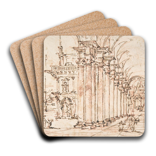 Architectural Capriccio; Vaulted Colonnade of a Palace by Francesco Guardi Art Drink Coaster set