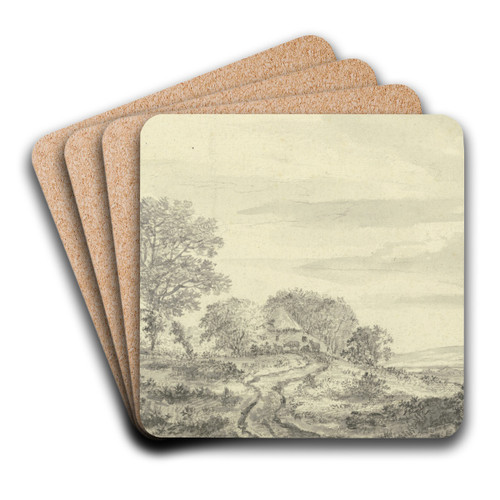Kapelle und ein Bauernhaus unter Bumen, dabei einiges Vieh, rechts am Rande zwei Hirten by Jan Wijnants Art Drink Coaster set
