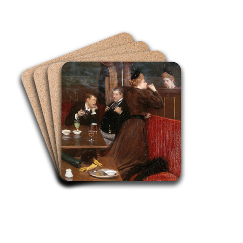 Trois personnages dans un caf by Jean Braud Drink Coasters - set of 4
