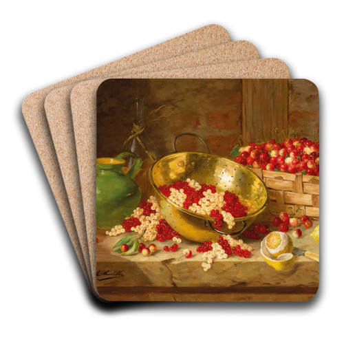 Nature morte aux cerises Napolon, groseilles et citrons sur un entablement by Arthur-Alfred Brunel de Neuville Art Drink Coaster set