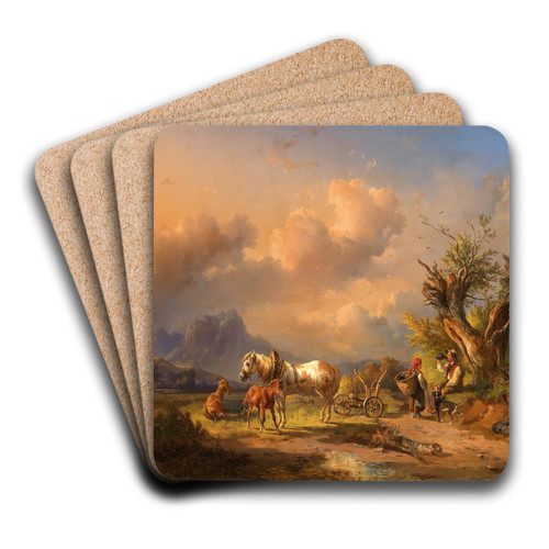 A Peasant Resting With Grazing Animals And A Foal by Edmund Mahlknecht Art Drink Coaster set A Peasant Resting With Grazing Animals And A Foal by Edmund Mahlknecht Art Drink Coaster set