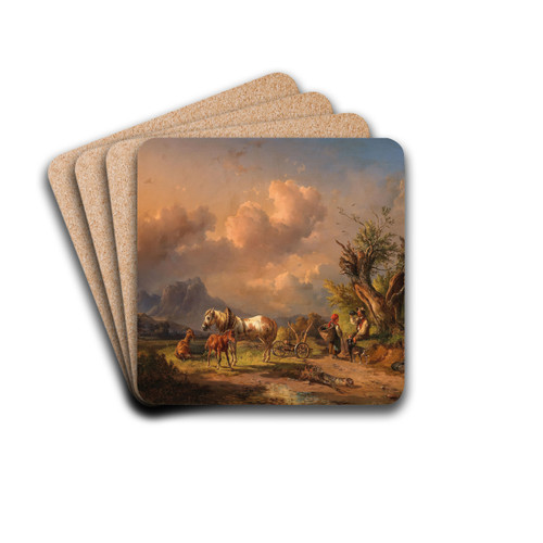 A Peasant Resting with Grazing Animals and a Foal by Edmund Mahlknecht Art Drink Coaster set A Peasant Resting with Grazing Animals and a Foal by Edmund Mahlknecht Art Drink Coaster set