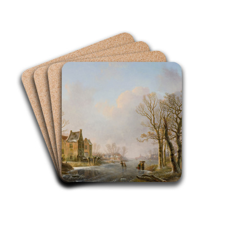 Skaters On A Frozen River, Dordrecht by Willem De Klerk Drink Coasters - set of 4 Skaters On A Frozen River, Dordrecht by Willem De Klerk Drink Coasters - set of 4