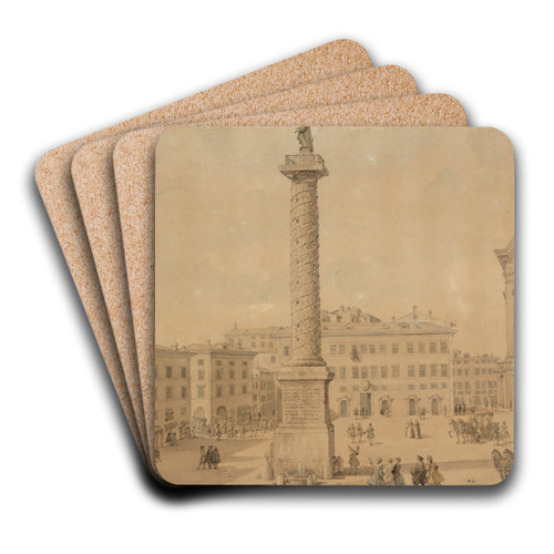 View of Piazza Colonna with the Column of Marcus Aurelius, Rome by Giovanni Paolo Panini Art Drink Coaster set