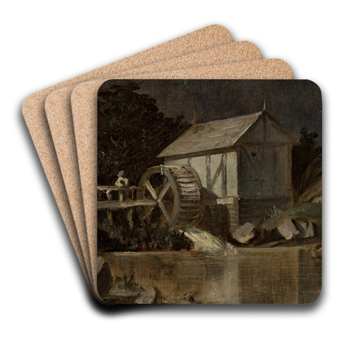 Mill at the river on a moonlit night by Jan Stanislawski Art Drink Coaster set