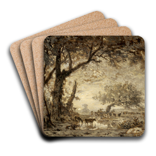 Sunset from the Forest of Fontainebleau by Thodore Rousseau Art Drink Coaster set