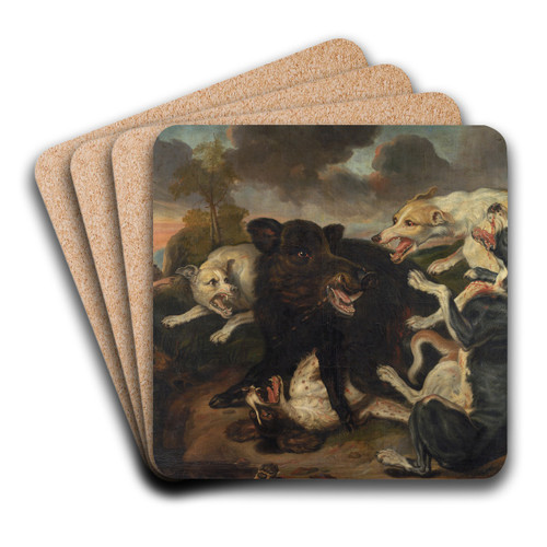 A Boar Hunt by Juriaen Jacobsz. Art Drink Coaster set