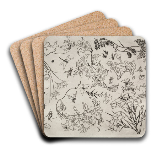 Dinner Service (Rousseau service); Flowers (no. 22) by Flix Bracquemond Art Drink Coaster set