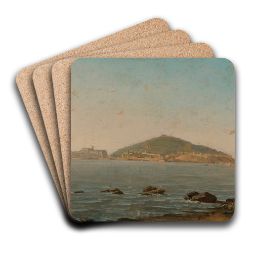 A View Of Naples From The Portici, The Castel Dell'ovo On The Left by Simon Denis Art Drink Coaster set
