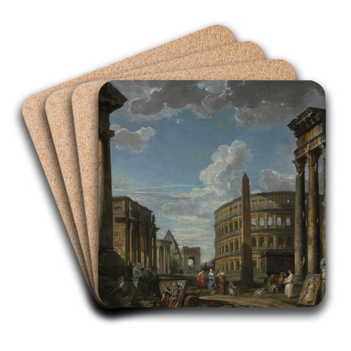An architectural capriccio with figures among Roman ruins by Giovanni Paolo Panini Art Drink Coaster set