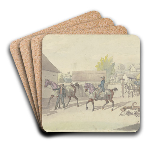 Gutshof mit Reitpferden und Fahrzeugen by Johann Erdmann Gottlieb Prestel Art Drink Coaster set Gutshof mit Reitpferden und Fahrzeugen by Johann Erdmann Gottlieb Prestel Art Drink Coaster set