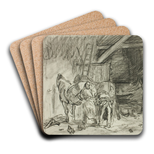 Interior of a Blacksmiths Shop by Charles Emile Jacque Art Drink Coaster set
