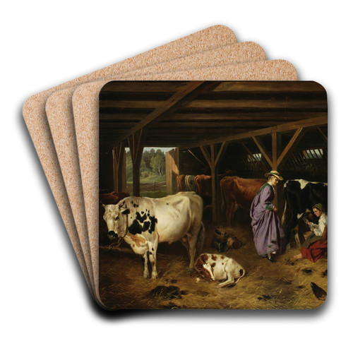 In the barn by Jzef Brodowski Art Drink Coaster set In the barn by Jzef Brodowski Art Drink Coaster set