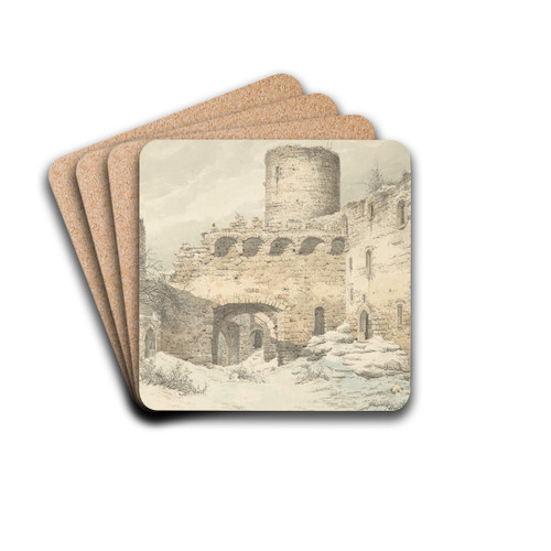 Winter View of the Courtyard of a Medieval Castle in Ruins by Carl Julius von Leypold Drink Coasters - set of 4