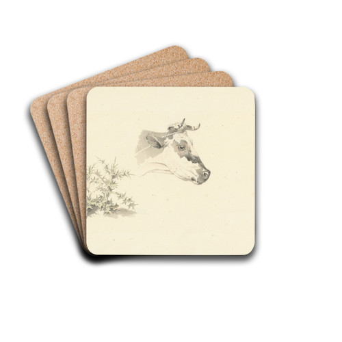 Kop van een koe en twee planten by Josephus Augustus Knip Drink Coasters - set of 4 Kop van een koe en twee planten by Josephus Augustus Knip Drink Coasters - set of 4