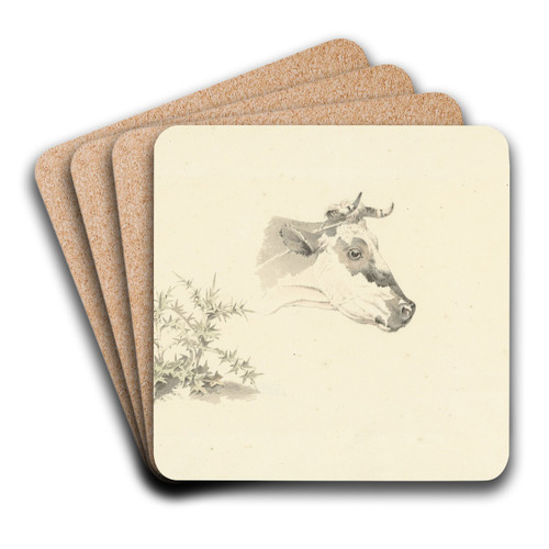 Kop van een koe en twee planten by Josephus Augustus Knip Art Drink Coaster set Kop van een koe en twee planten by Josephus Augustus Knip Art Drink Coaster set