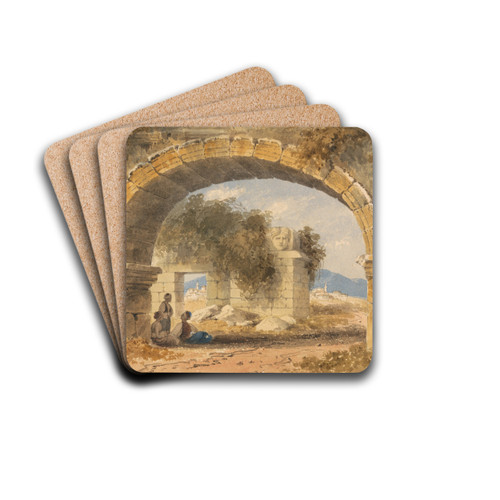 Figures Seated Under a Stone Arch by William Page Drink Coasters - set of 4 Figures Seated Under a Stone Arch by William Page Drink Coasters - set of 4