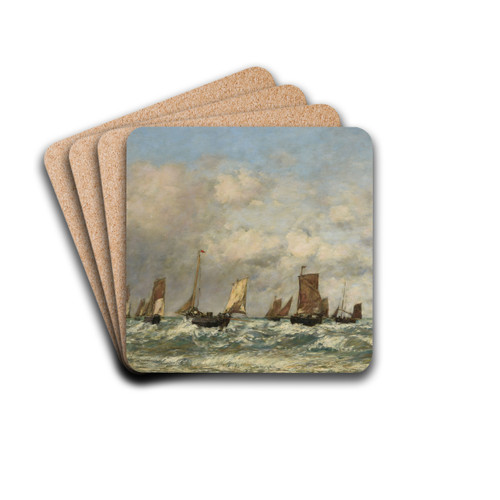 Berck; le dpart des barques by Eugne Boudin Drink Coasters - set of 4