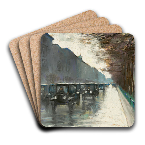 Unter den Linden mit Droschken im Regen by Lesser Ury Art Drink Coaster set