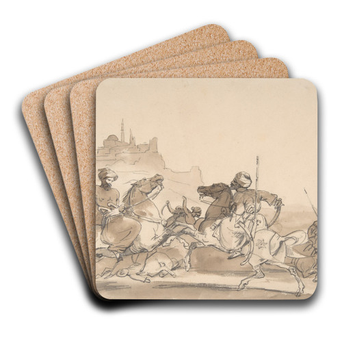 Combat of Oriental Horsemen by Thodore Gricault Art Drink Coaster set