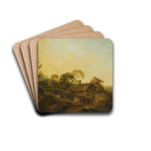 Landscape With Mills At The Edge Of A Wood by Christian Wilhelm Ernst Dietrich Drink Coasters - set of 4 Landscape With Mills At The Edge Of A Wood by Christian Wilhelm Ernst Dietrich Drink Coasters - set of 4