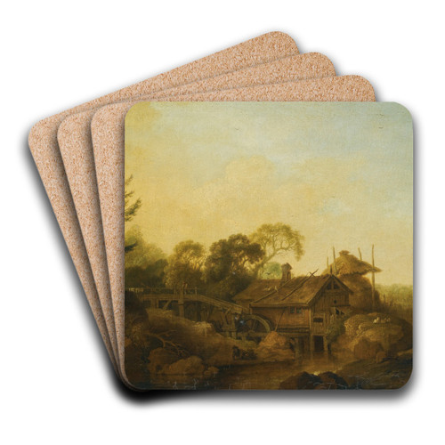 Landscape With Mills At The Edge Of A Wood by Christian Wilhelm Ernst Dietrich Art Drink Coaster set Landscape With Mills At The Edge Of A Wood by Christian Wilhelm Ernst Dietrich Art Drink Coaster set