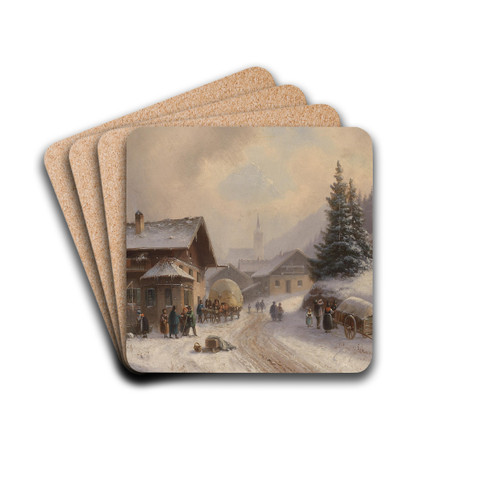 Dorfstrae im Winter by Anton Doll Drink Coasters - set of 4