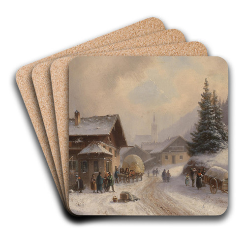 Dorfstrae im Winter by Anton Doll Art Drink Coaster set