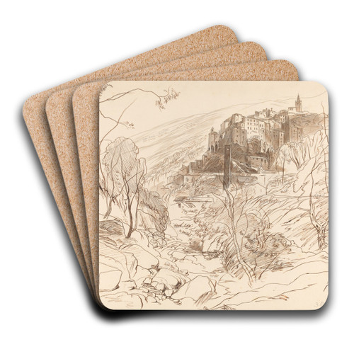 View of Ceriana by Edward Lear Art Drink Coaster set View of Ceriana by Edward Lear Art Drink Coaster set