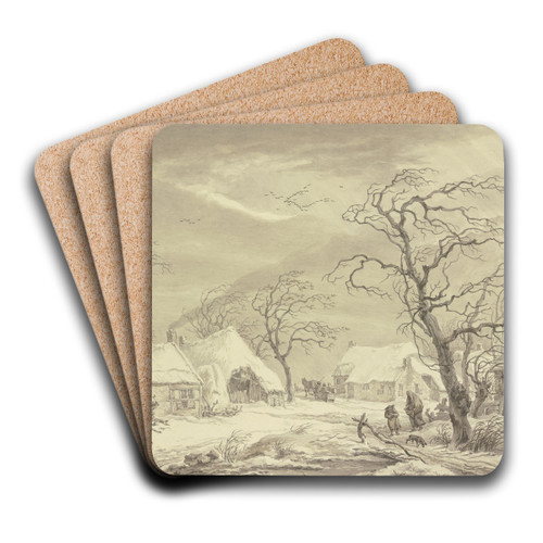 Village in the winter by Egbert van Drielst Art Drink Coaster set Village in the winter by Egbert van Drielst Art Drink Coaster set