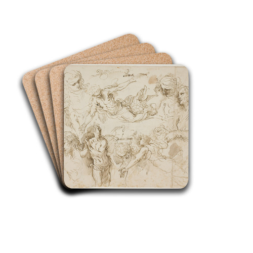 Studieblad med figurer by Jacopo Palma il Giovane Drink Coasters - set of 4