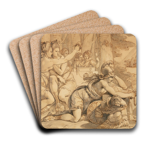Achilles Among The Daughters Of Lycomedes by Giuseppe Cades Art Drink Coaster set