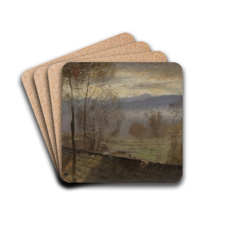 Early Evening Landscape with a River by Ladislav Mednynszky Drink Coasters - set of 4