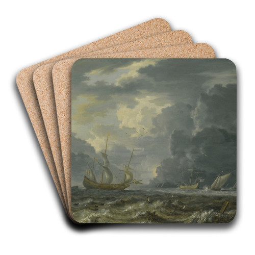 Shipping In Choppy Seas by Jan Peeters the elder Art Drink Coaster set