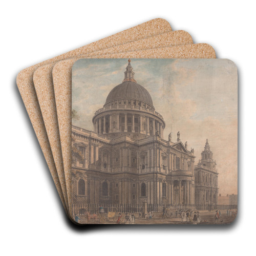The North Front of St. Paul's by Thomas Malton the Younger Art Drink Coaster set