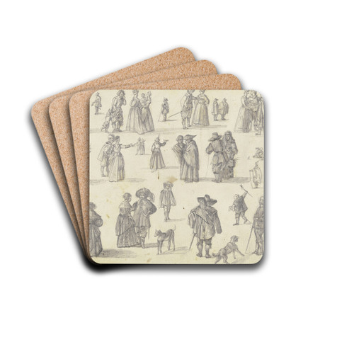 14 Figurenstudien in Einzelfiguren und Gruppen, dazu Hunde by Johann Ludwig Ernst Morgenstern Drink Coasters - set of 4